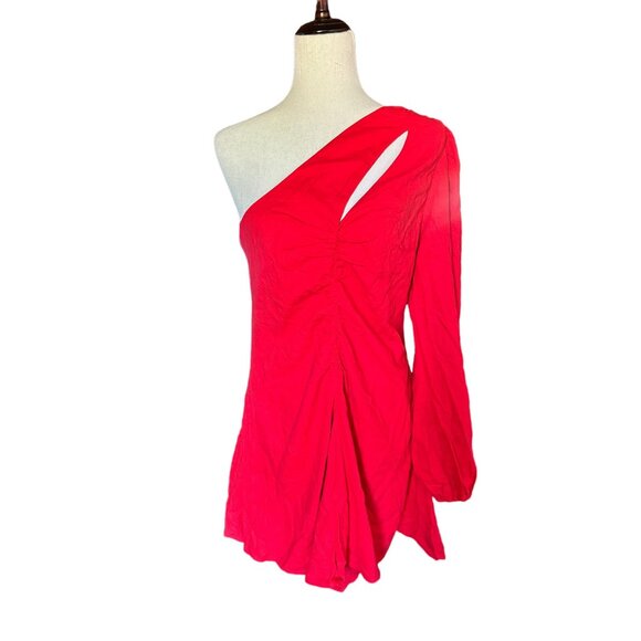 NWT Lovers and Friends Rosalie Mini Dress in Bright Red One-Shoulder Asy… - Picture 4 of 10